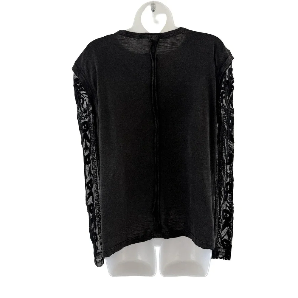 Free People Shirt Womens S Black Sheer Lace Embroidered Sleeve Top Whimsigoth